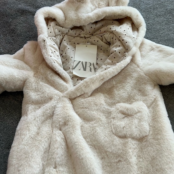 New Zara Baby Boy Girl Super Soft Cozy Coverall Suit Faux Fur Bearsuit White 3-6 - Picture 5 of 8
